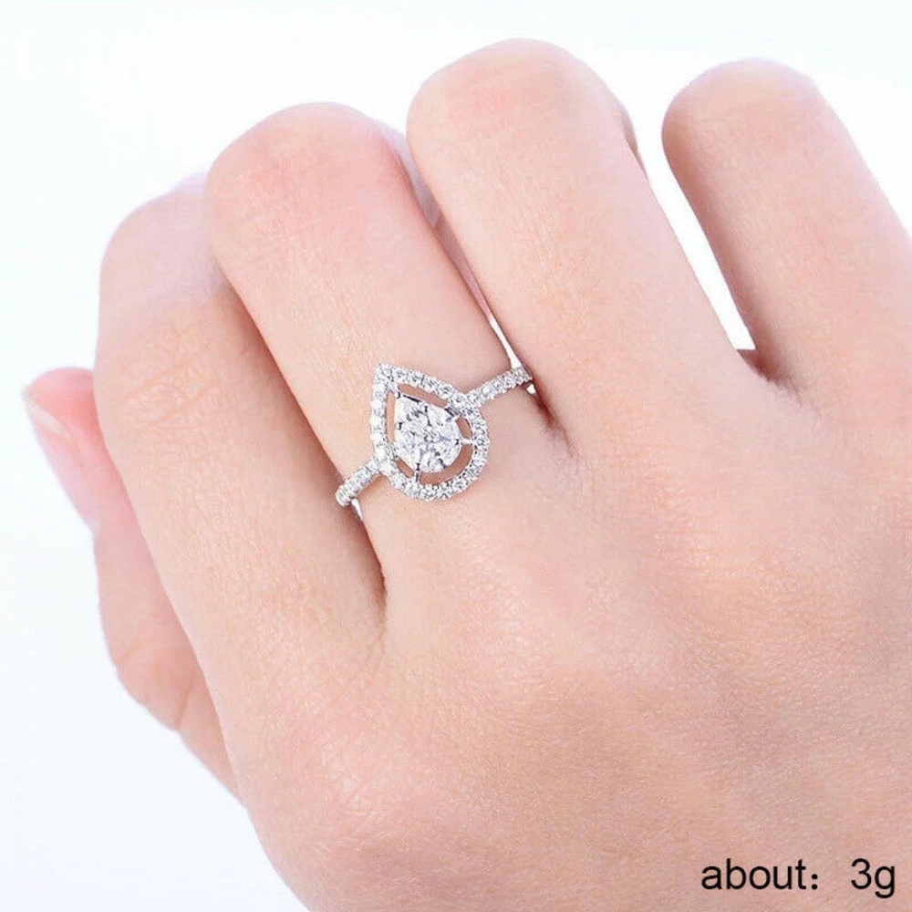 925 Silver Pear Cut White Sapphire Ring New - Picture 5 of 5